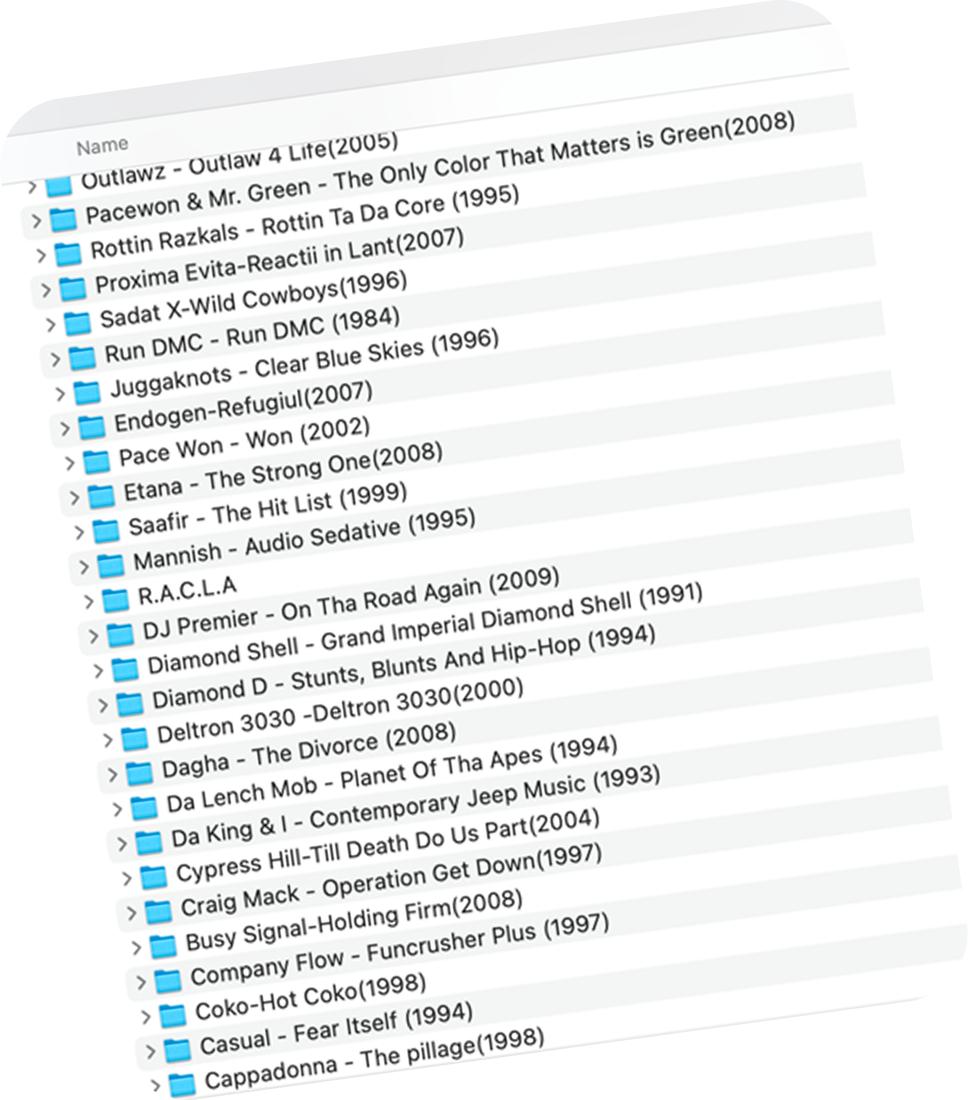 A local music library folder view